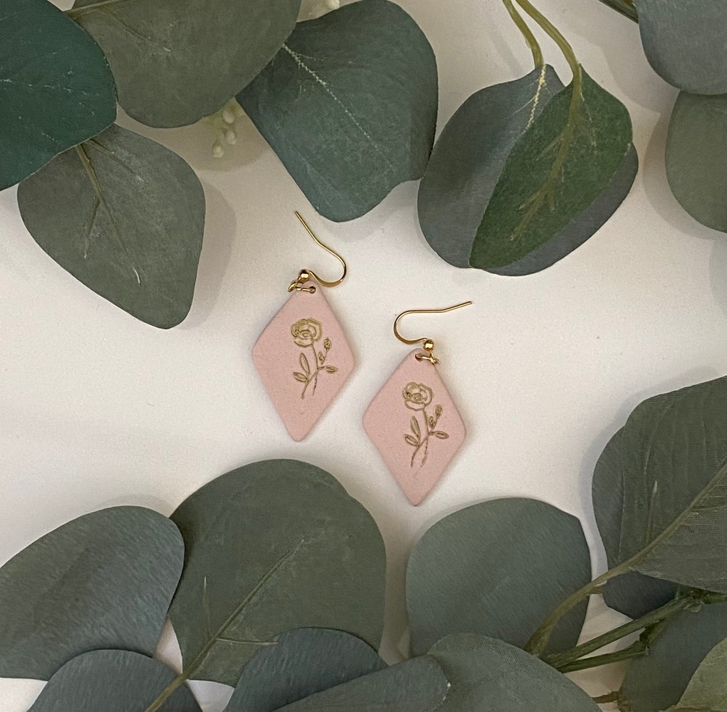 Pink rose earrings