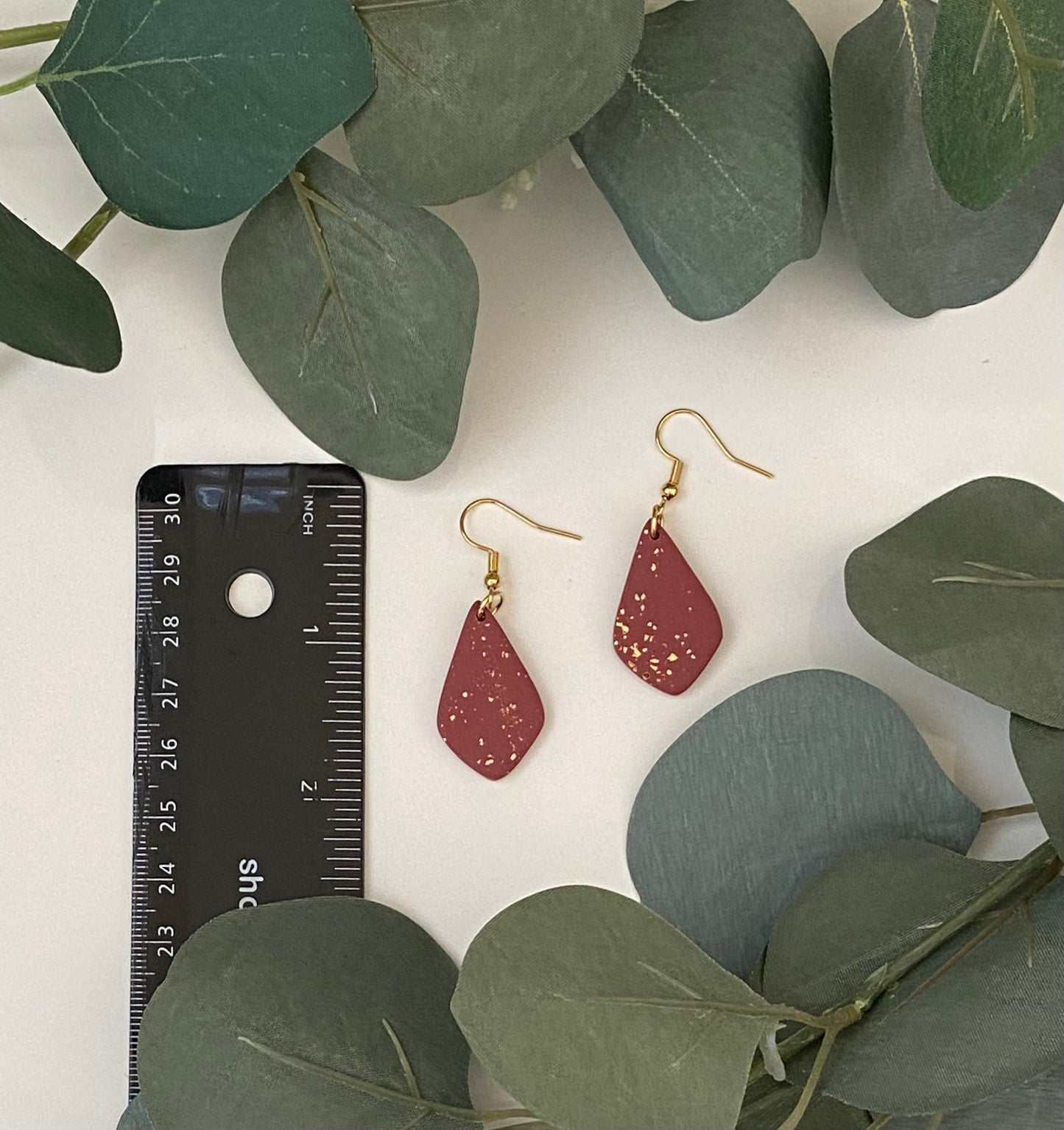 Redrock drop dangles with rose gold flakes