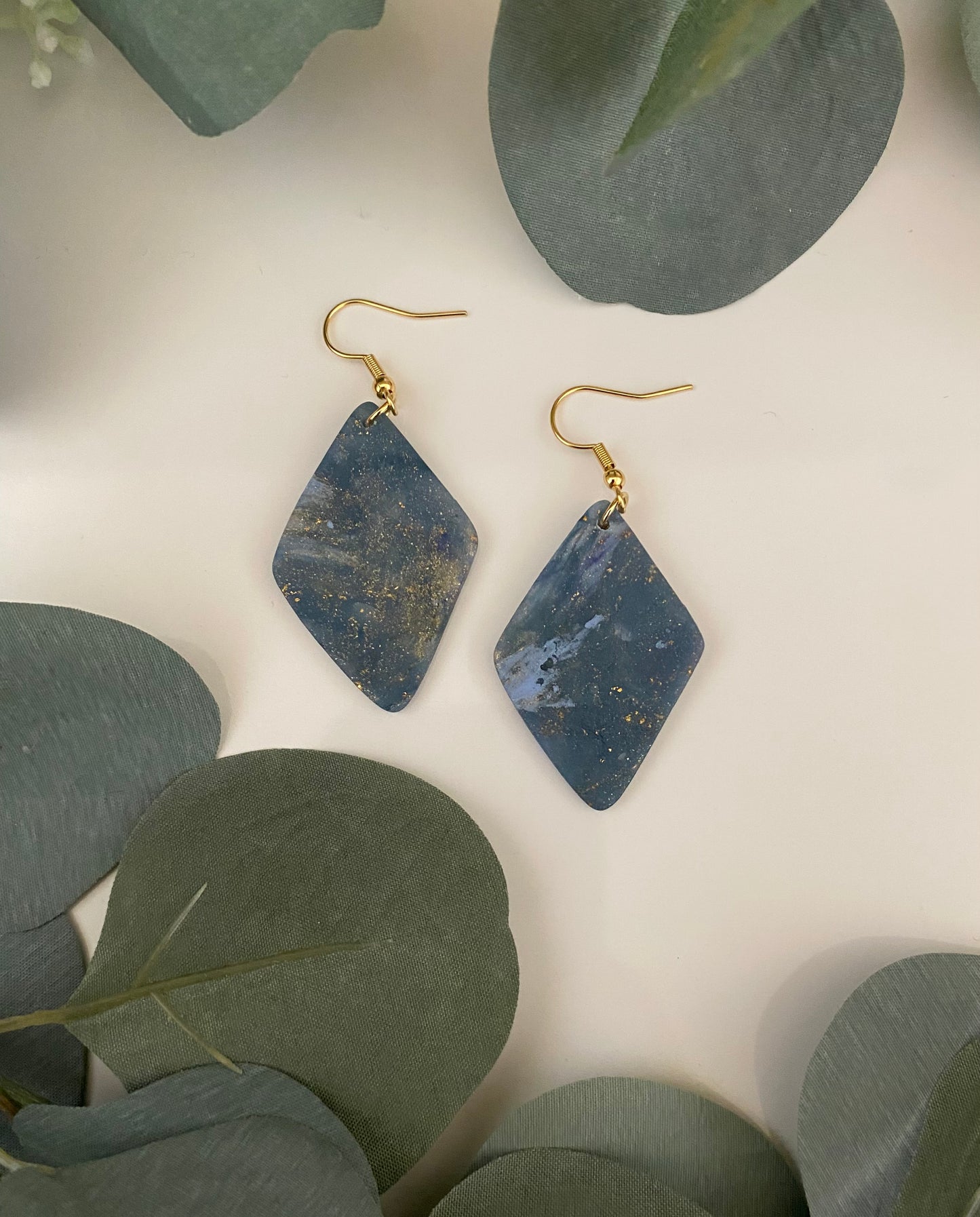 Large navy stone earrings