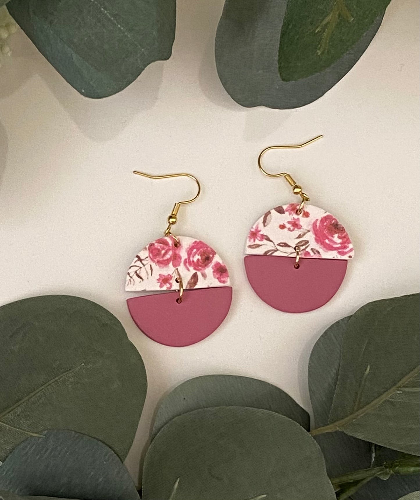 Pink floral earrings