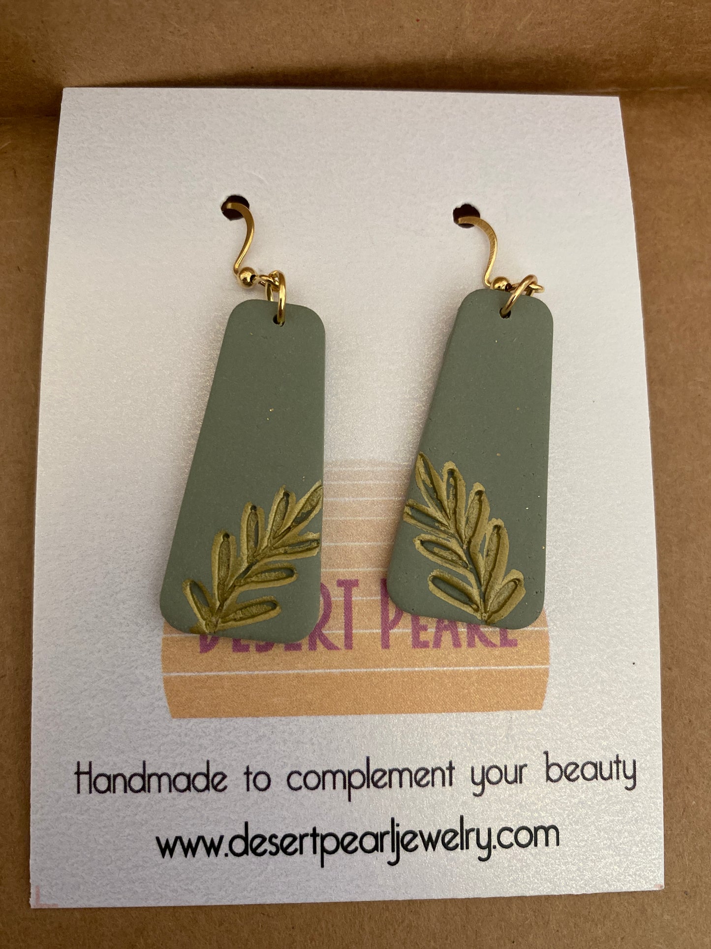 Gold painted Ivy earrings in sage