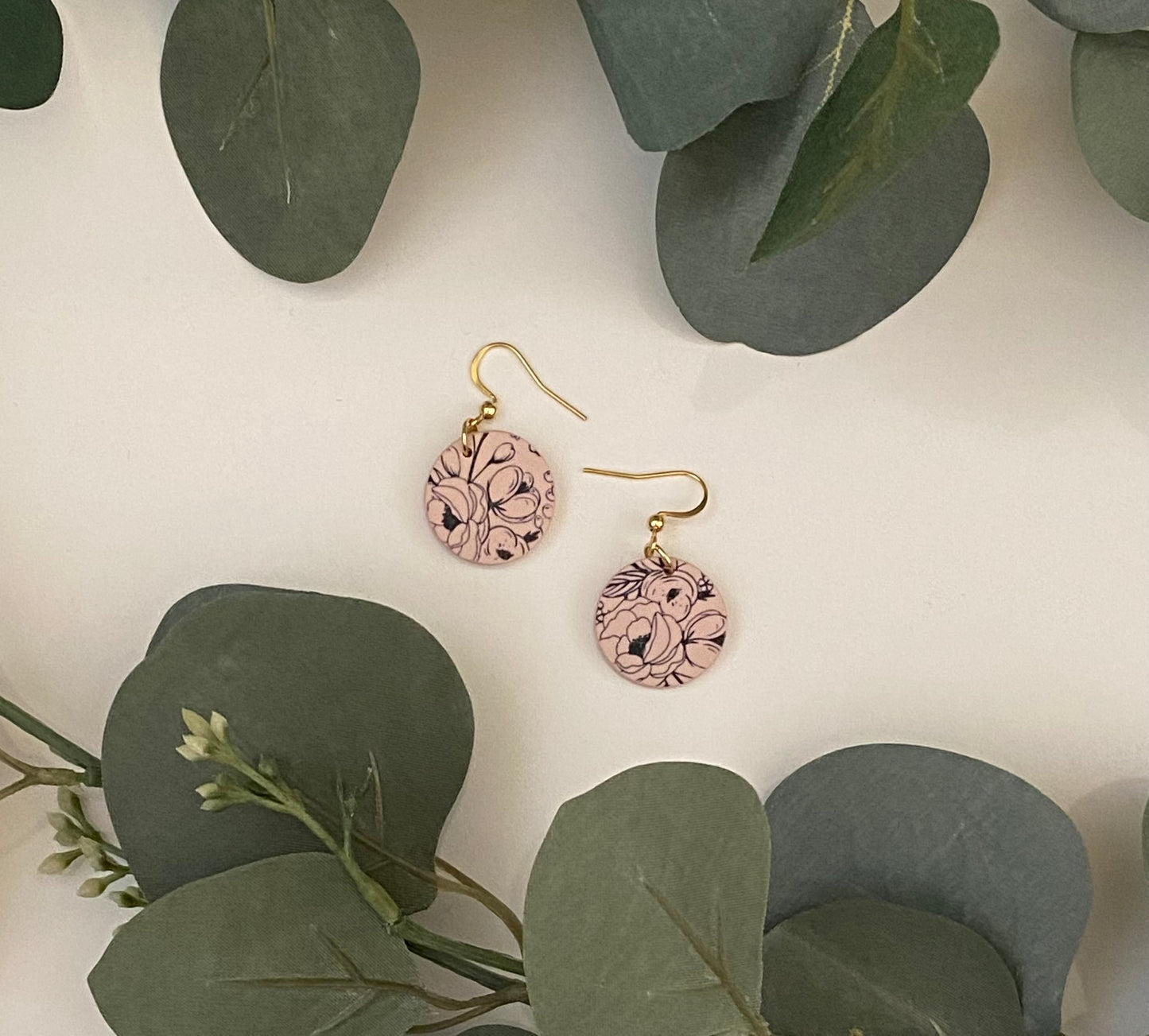 Pink peony earrings