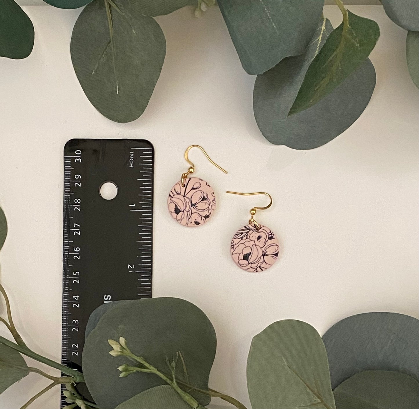 Pink peony earrings