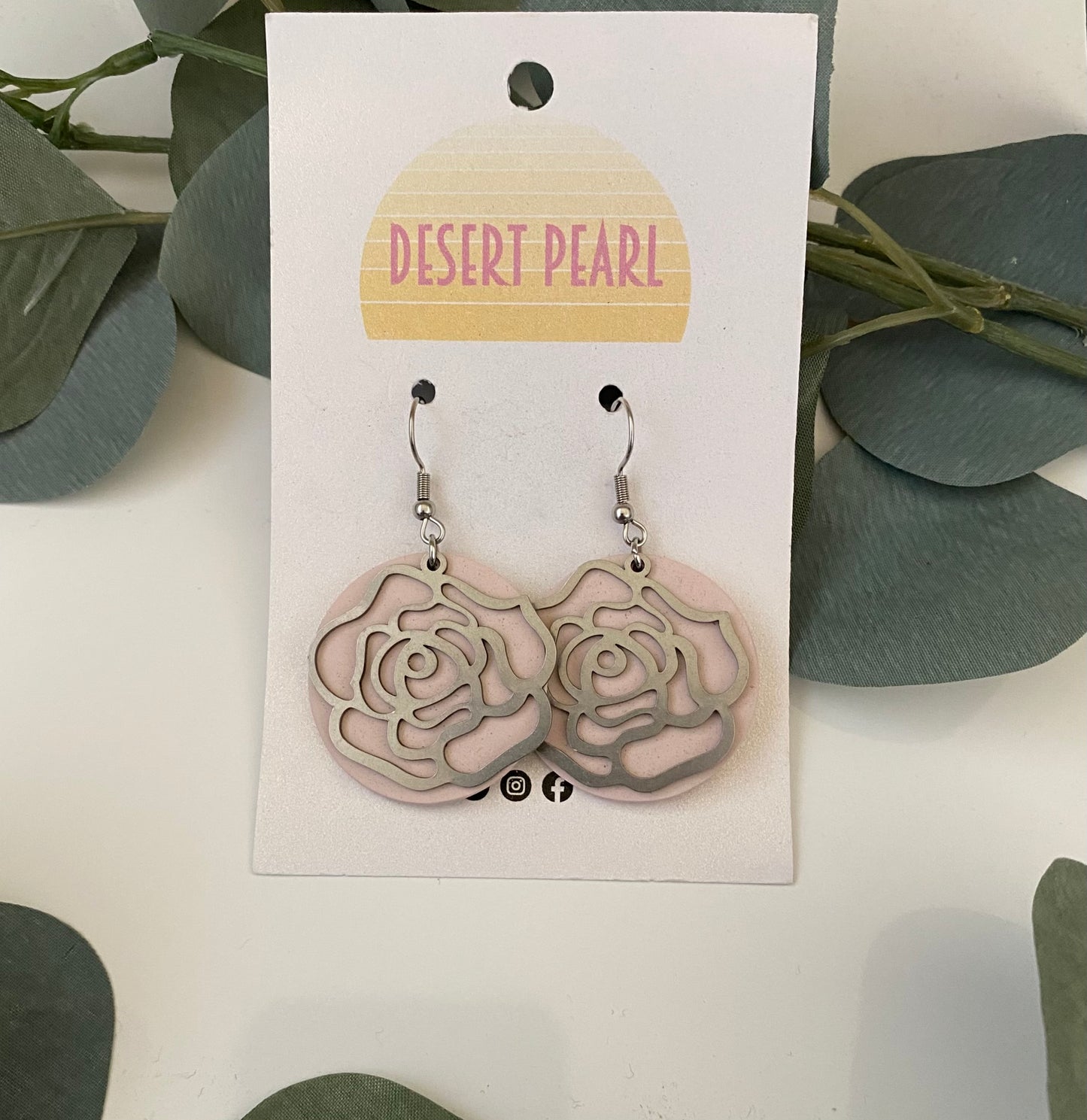 Silver rose earrings
