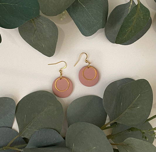 Dark pink gold ring earrings