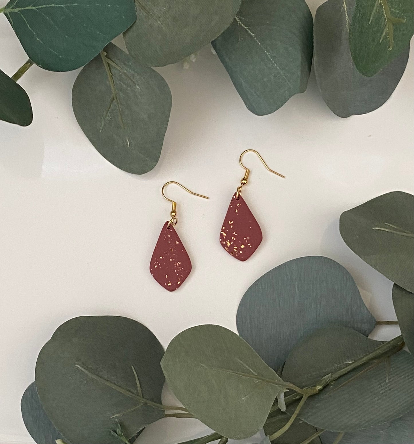 Redrock drop dangles with rose gold flakes