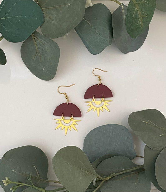 Maroon sun earrings