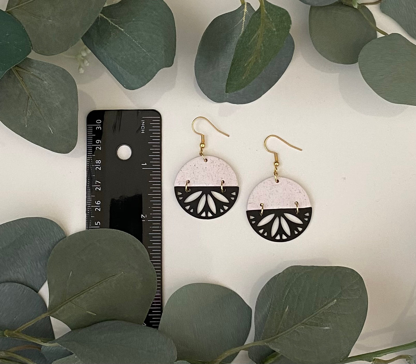 Black floral boho earrings