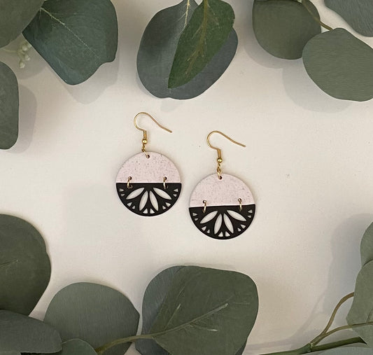 Black floral boho earrings